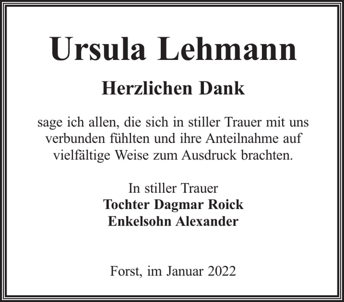 Danksagung Ursula Lehmann