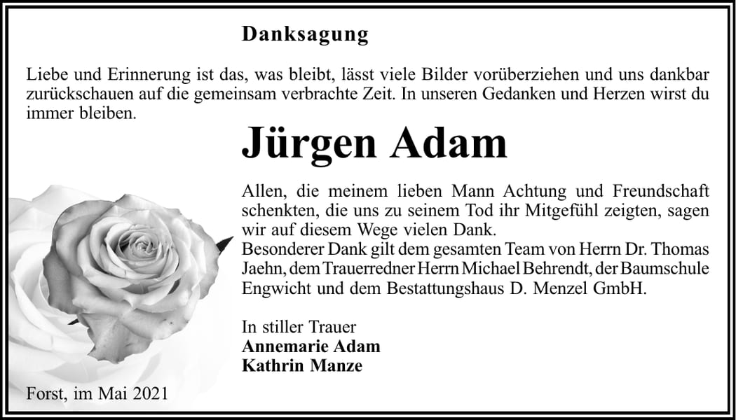 Danksagung Jürgen Adam