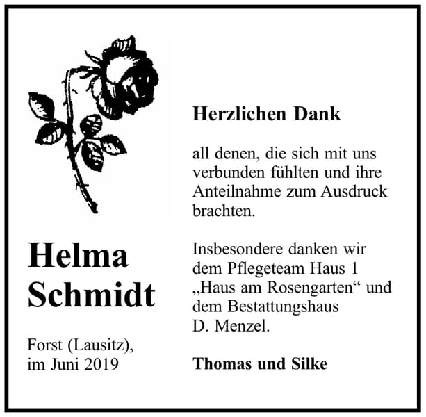 Danksagung Helma Schmidt