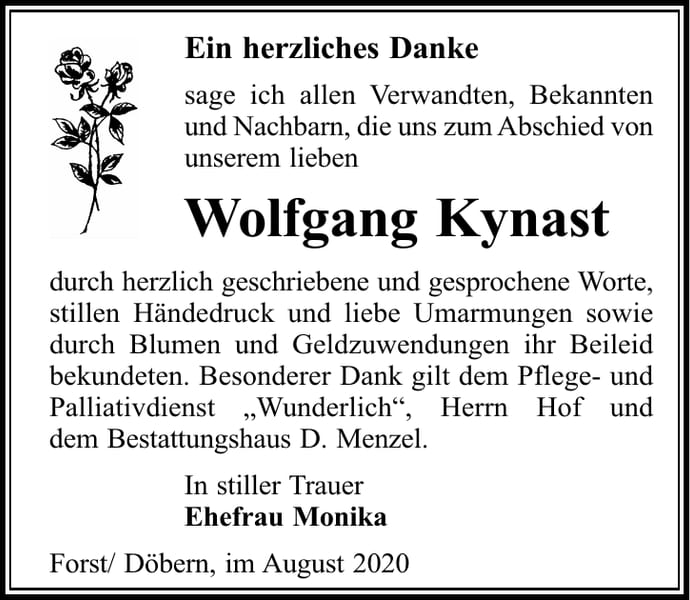 Danksagung Wolfgang Kynast