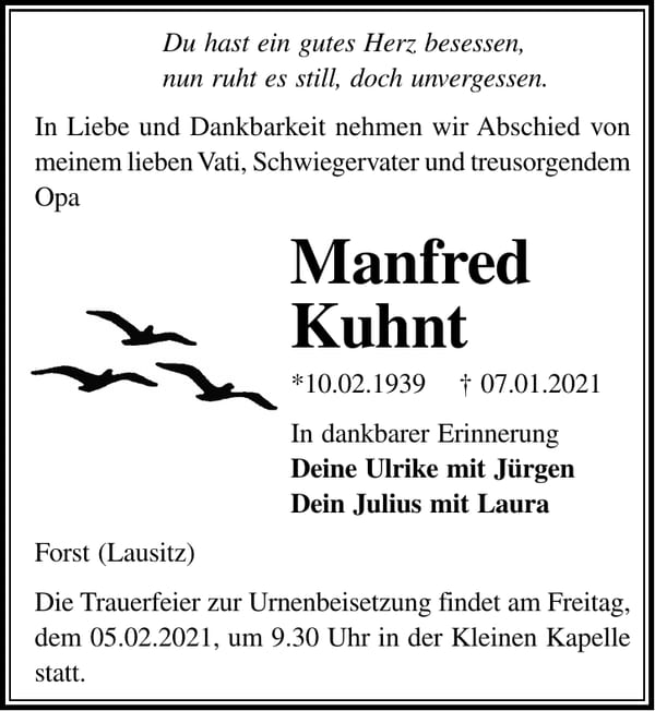 Traueranzeige Manfred Kuhnt