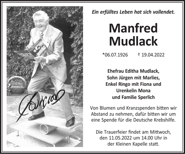 Traueranzeige Manfred Mudlack