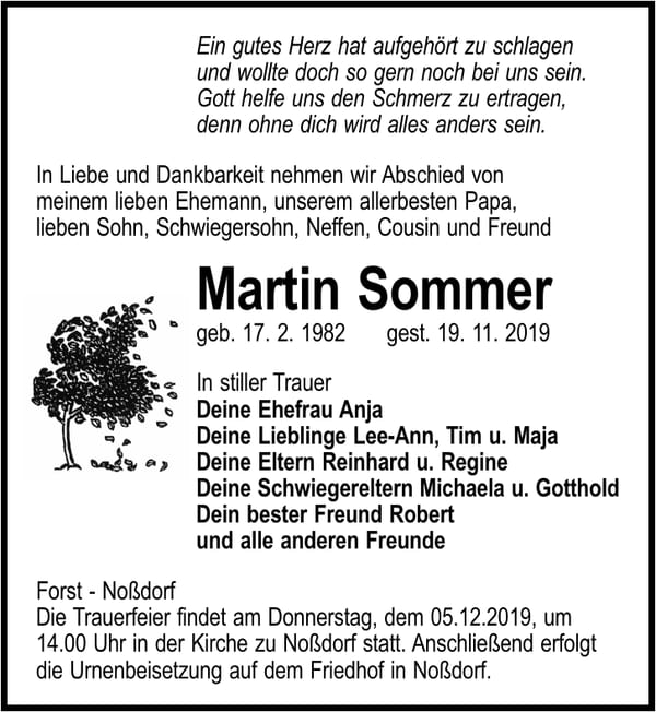 Traueranzeige Martin Sommer