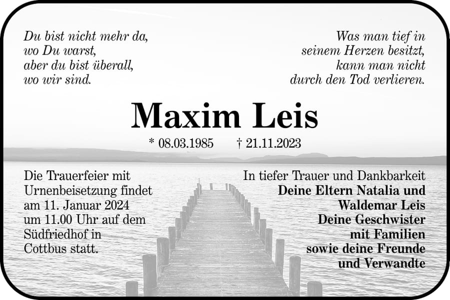 Traueranzeige Maxim Leis