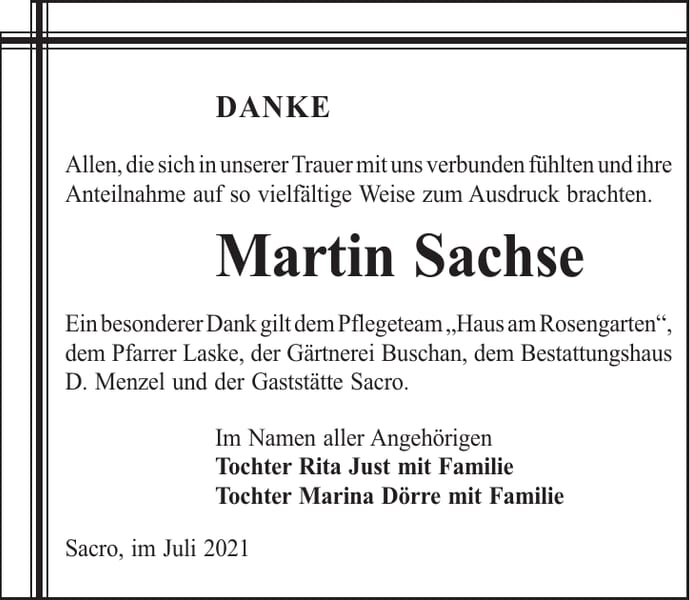 Danksagung Martin Sachse