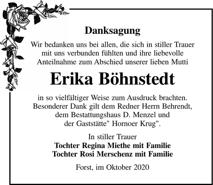 Danksagung Erika Böhnstedt
