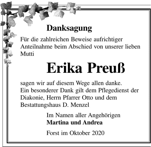 Danksagung Erika Preuß