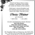 Traueranzeige Christa Büttner, geb. Kommolk