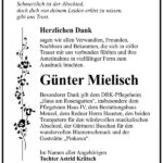 Danksagung Günter Mielisch