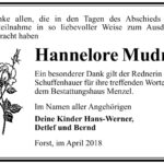 Danksagung Hannelore Mudra