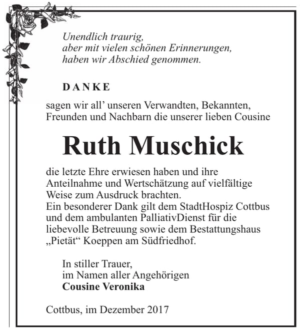 Danksagung Ruth Muschick