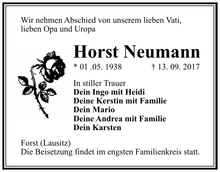Traueranzeige Horst Neumann