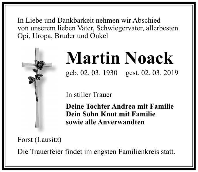 Traueranzeige Martin Noack