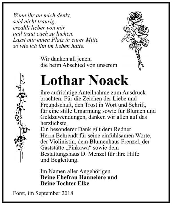 Danksagung Lothar Noack