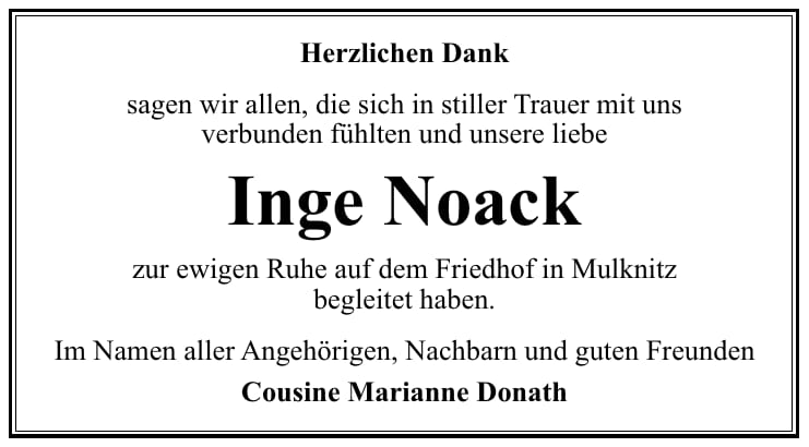 Danksagung Inge Noack