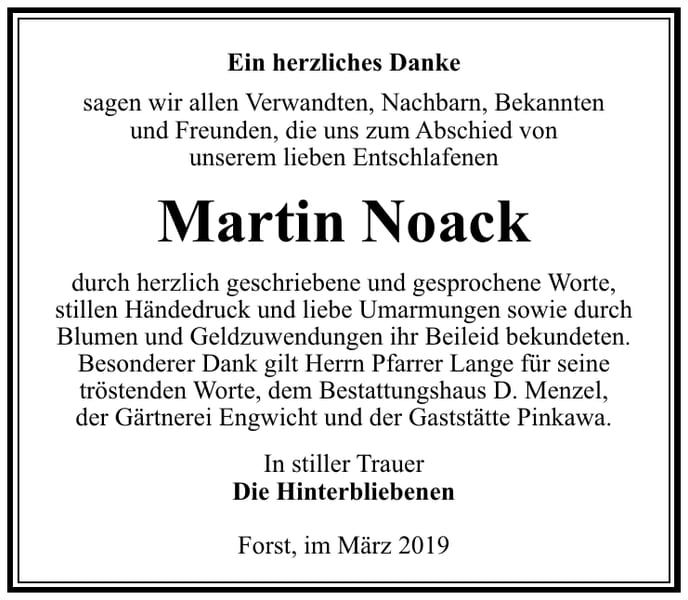 Traueranzeige Martin Noack