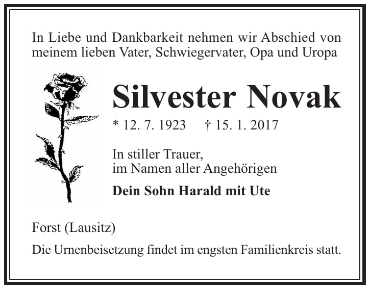 Traueranzeige Silvester Novak