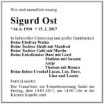 Traueranzeige Sigurd Ost