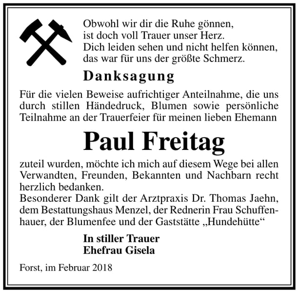 Danksagung Paul Freitag