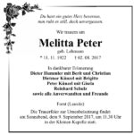 Traueranzeige Melitta Peter, geb. Lehmann