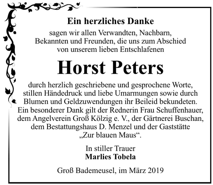 Traueranzeige Horst Peters