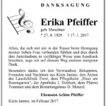 Danksagung Erika Pfeiffer, geb. Maschner