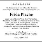 Danksagung Frida Plache