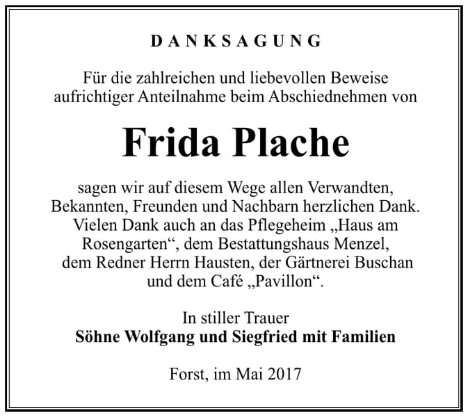 Danksagung Frida Plache