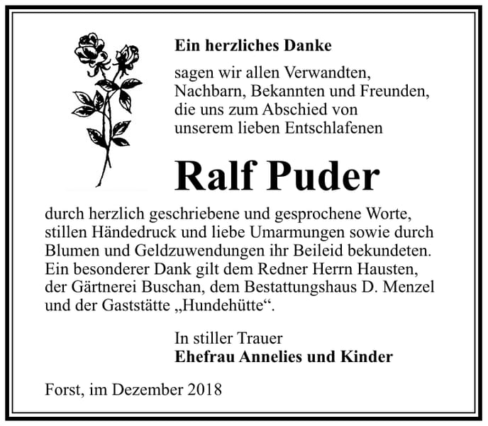 Danksagung Ralf Puder