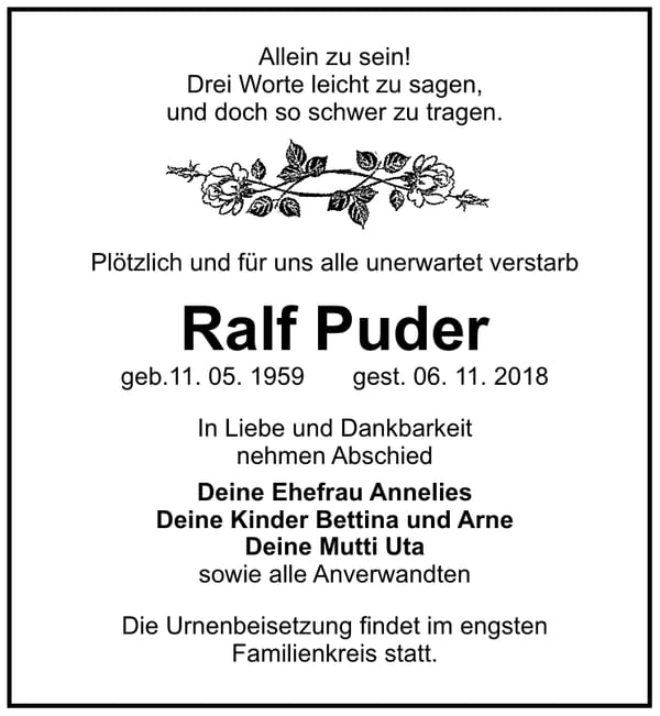 Traueranzeige Ralf Puder