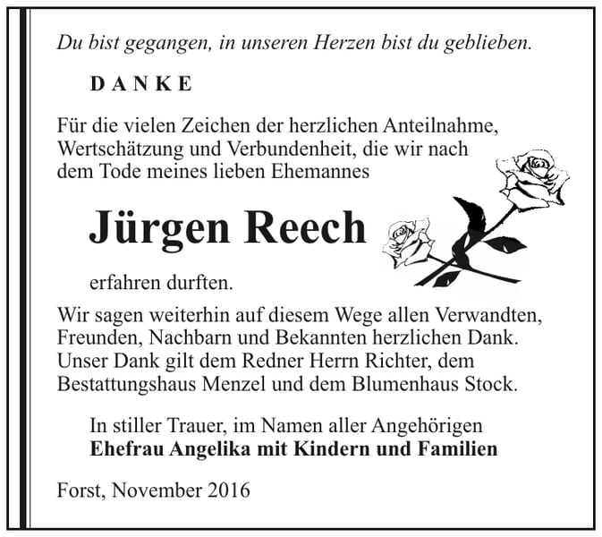 Danksagung Jürgen Reech