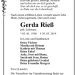 Traueranzeige Gerda Rieß, geb. Lehmann