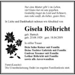 Traueranzeige Gisela Röhricht, geb. Bartsch