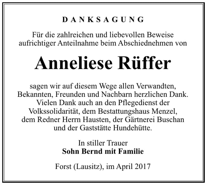 Danksagung Anneliese Rüffer