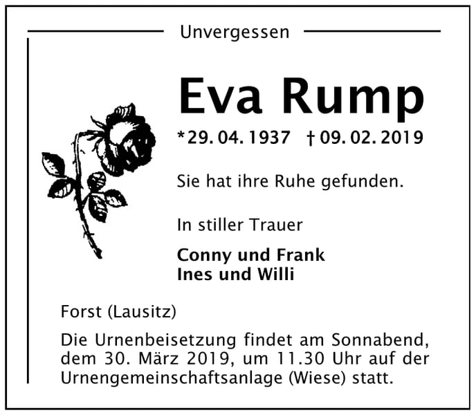 Traueranzeige Eva Rump