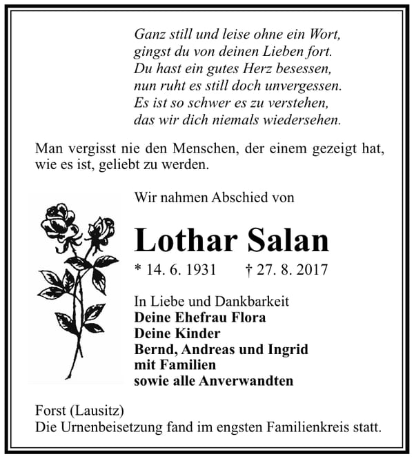 Traueranzeige Lothar Salan