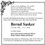 Traueranzeige Bernd Sasker