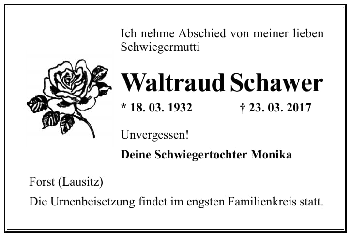 Traueranzeige Waltraud Schawer