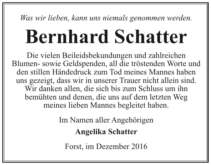 Danksagung Bernhard Schatter