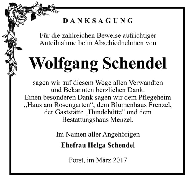 Danksagung Wolfgang Schendel