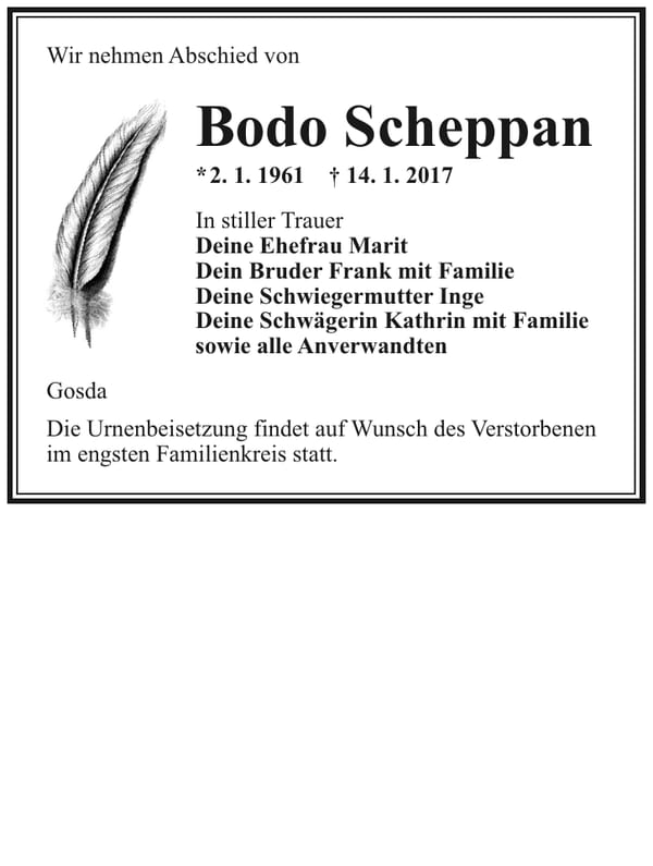 Traueranzeige Bodo Scheppan
