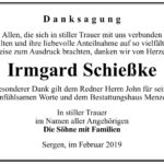 Traueranzeige Irmgard Schießke