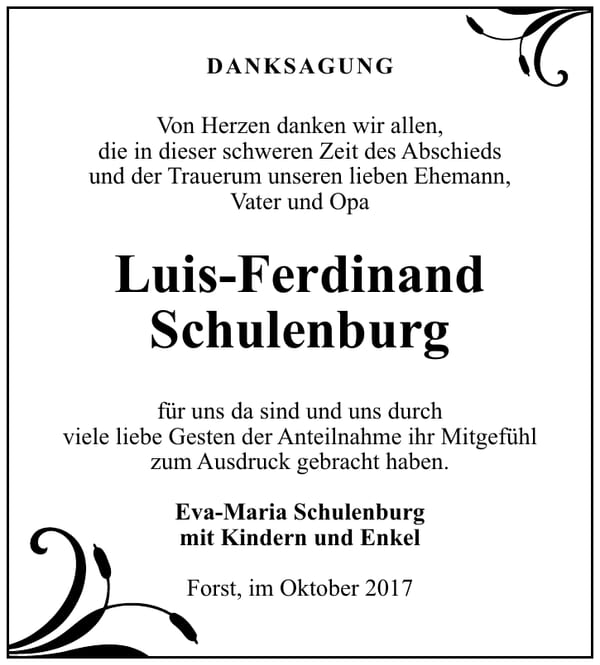 Danksagung Luis-Ferdinand Schulenburg