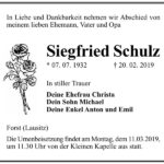 Traueranzeige Siegfried Schulz