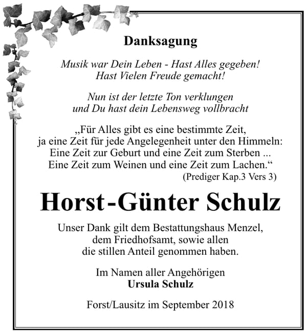 Danksagung Horst- Günter Schulz