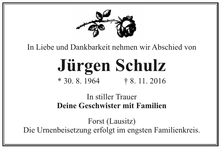 Traueranzeige Jürgen Schulz