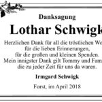Danksagung Lothar Schwigk