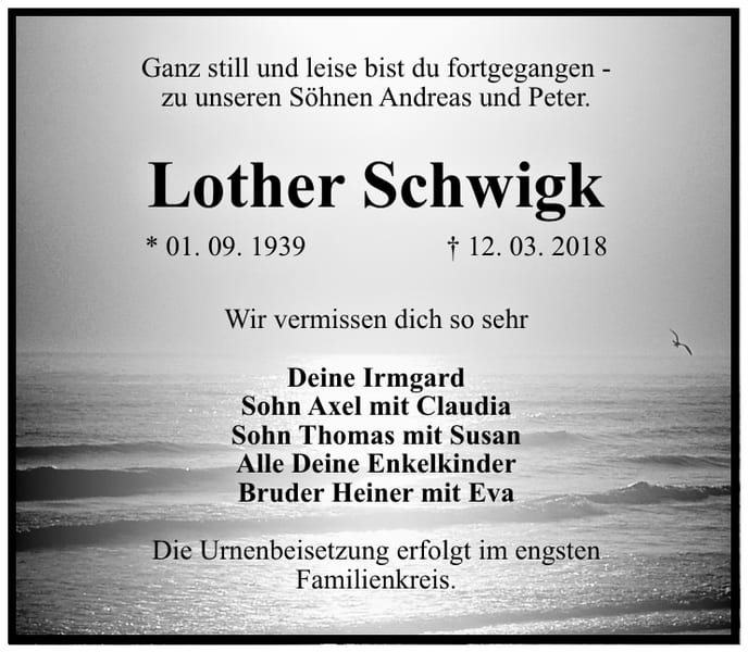 Traueranzeige Lother Schwigk