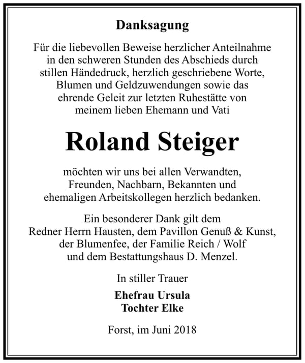 Danksagung Roland Steiger