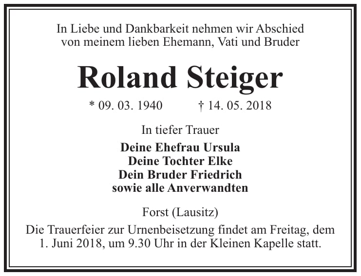 Traueranzeige Roland Steiger